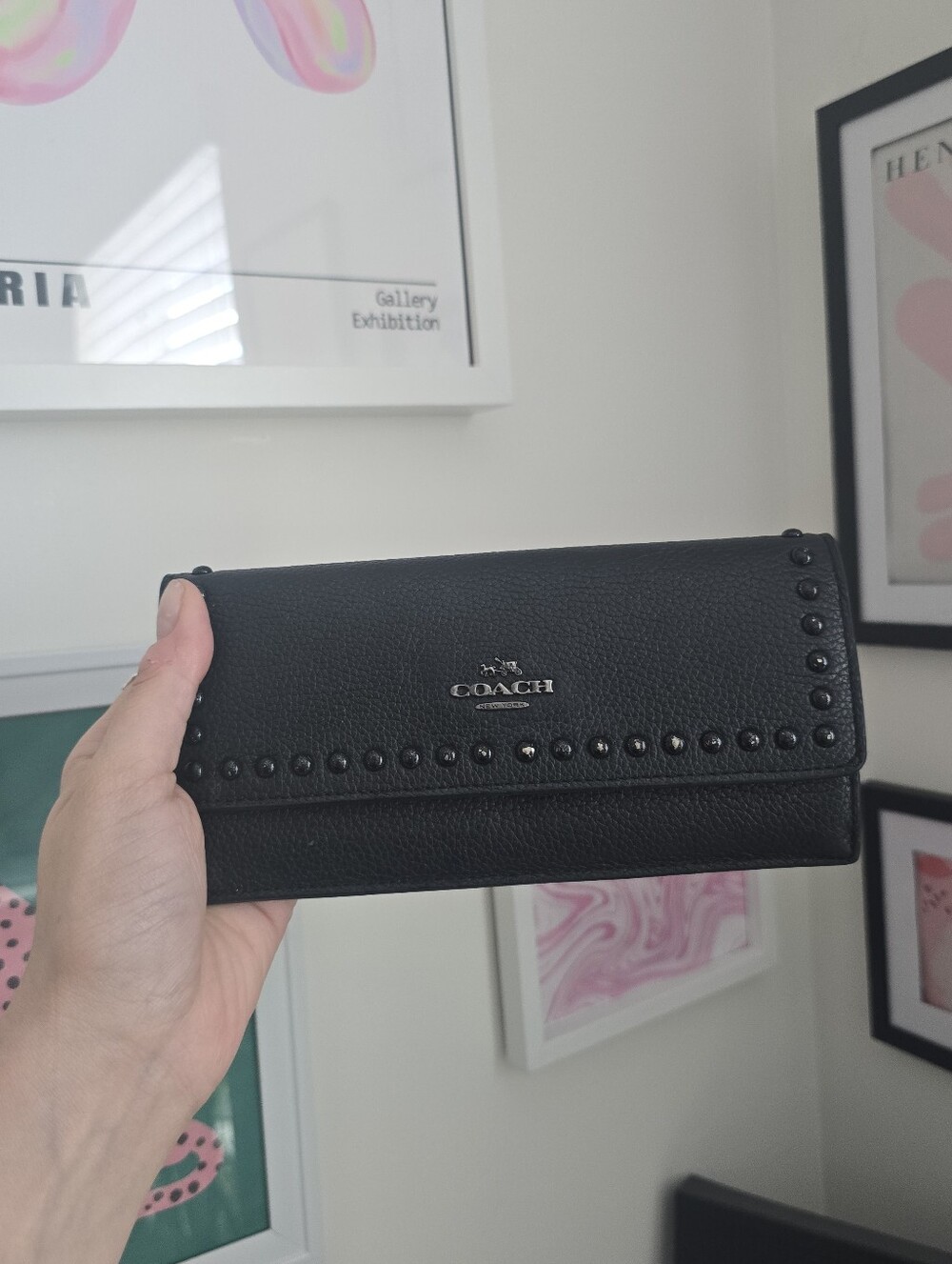 Coach Black Pebbled Leather Studded Wallet